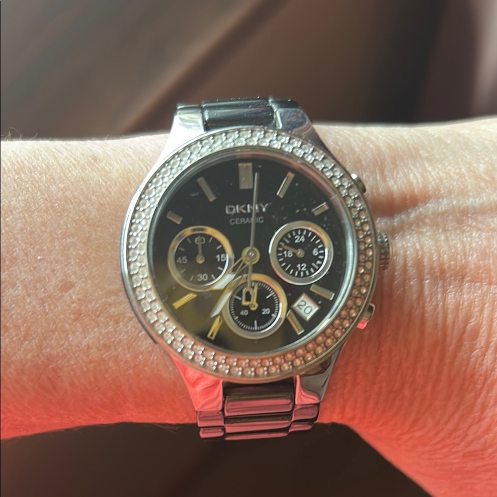 DKNY Silver and Black Ceramic Watch